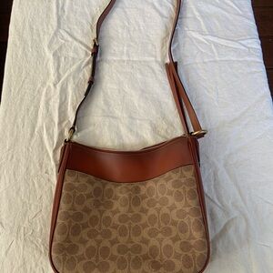 Coach Brown/Tan Canvas Crossbody with Rust Leather Trim